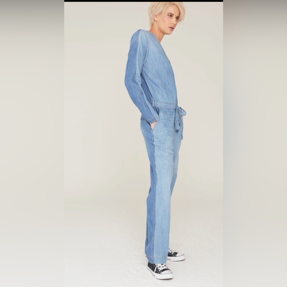 La Boheme Ethan Jumpsuit in Two Tone Stone Wash Indigo Denim NWT - Picture 3 of 5